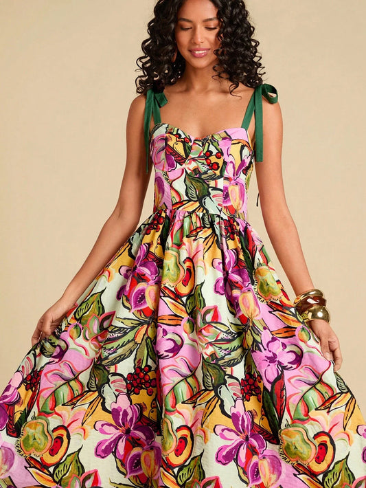 Floral Print Spaghetti Strap Midi Dress For Women Bohemian Beach Style by MadisonnSavannahBoutique