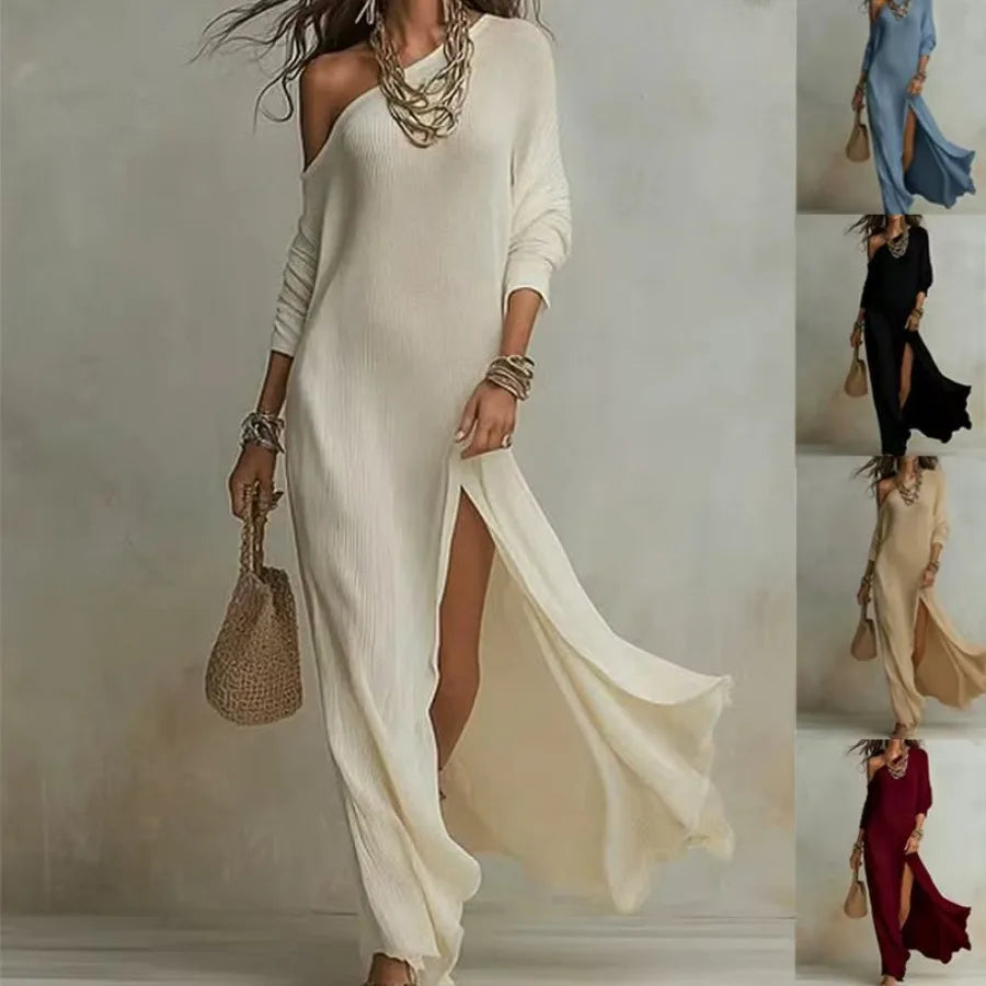 Long-sleeved Knitted Pleated Split Women's Dress by MadisonnSavannahBoutique