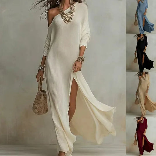 Long-sleeved Knitted Pleated Split Women's Dress by MadisonnSavannahBoutique