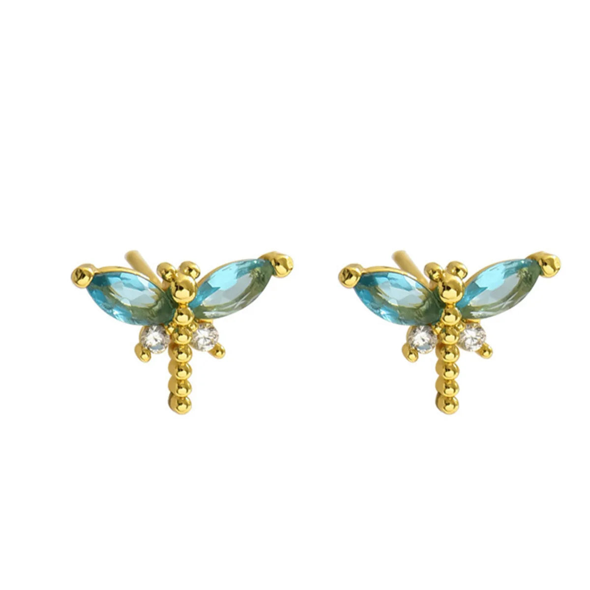 Dragonfly Zirconia Earrings Gold Tone Copper Plated by MadisonnSavannahBoutique