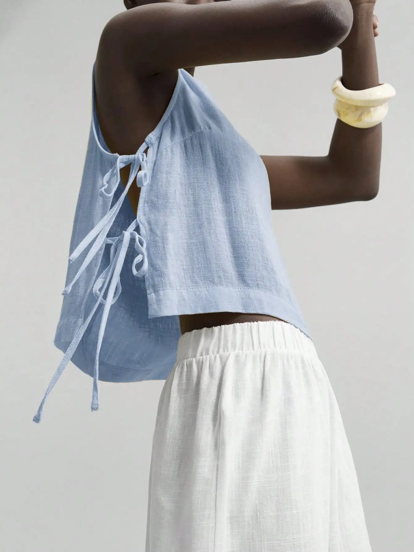 Linen Sleeveless Tank Top With Side Bow Tie Detail Boho by MadisonnSavannahBoutique