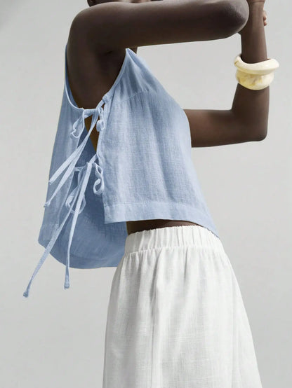 Linen Sleeveless Tank Top With Side Bow Tie Detail Boho by MadisonnSavannahBoutique