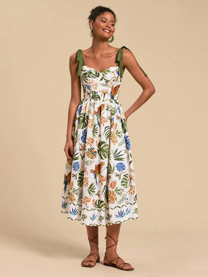 Floral Print Spaghetti Strap Midi Dress For Women Bohemian Beach Style by MadisonnSavannahBoutique