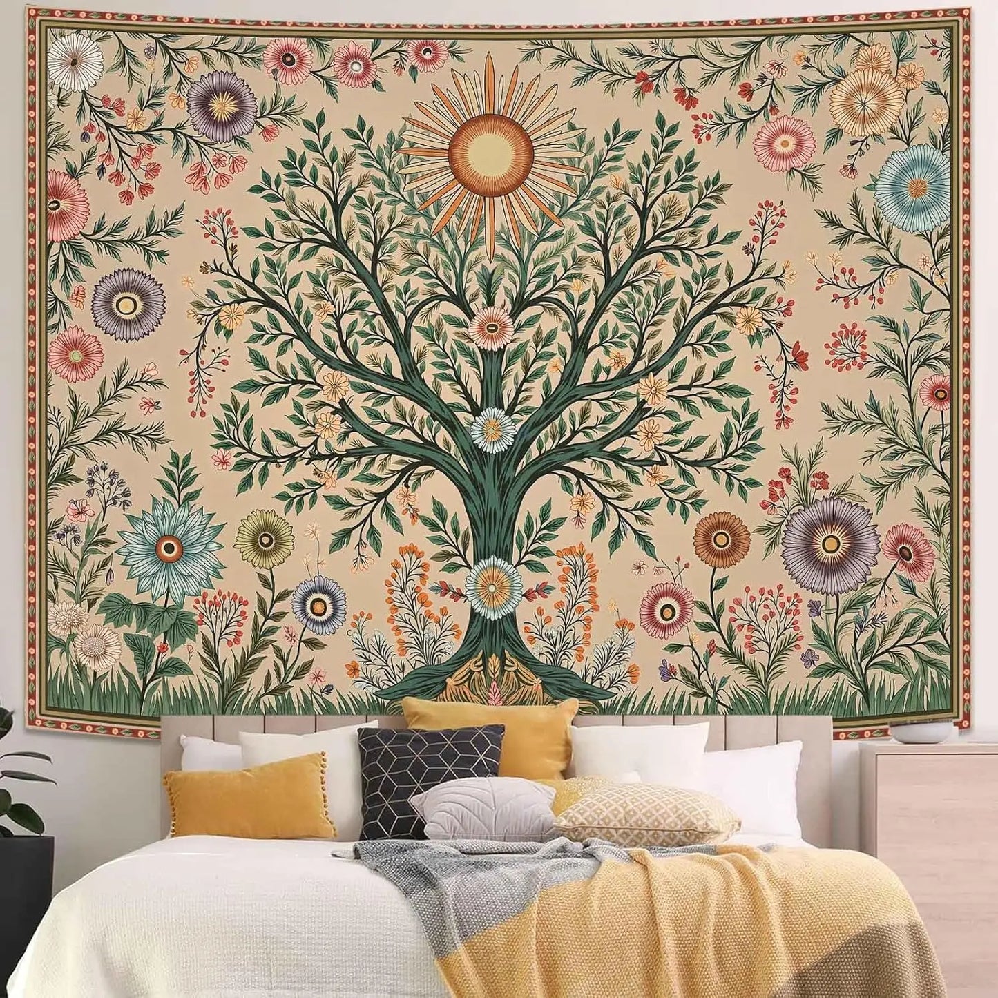 Celestial Sun & Floral Boho Decor 48x36in by MadisonnSavannahBoutique