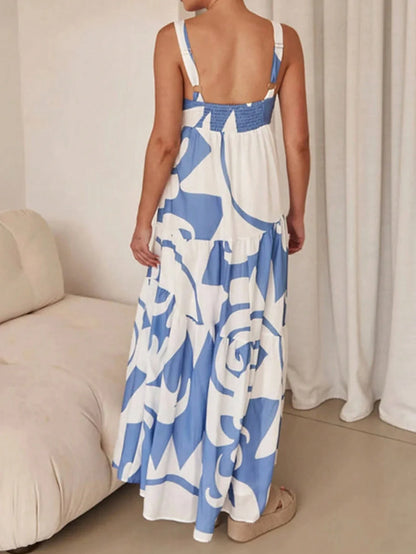 Blue White Print Flowy Maxi Slip Dress by MadisonnSavannahBoutique