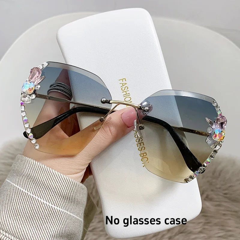 Y2K slim crystal rimless sunglasses. by MadisonnSavannahBoutique
