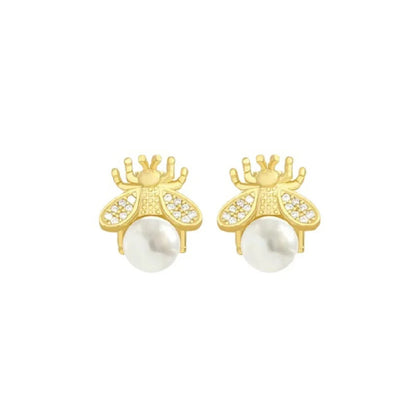 S925 silver bee stud earrings with pearl by MadisonnSavannahBoutique