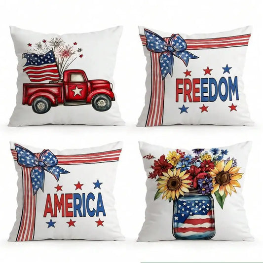 4pcs Patriotic 4th of July Pillow Covers, 18x18 Inch by MadisonnSavannahBoutique