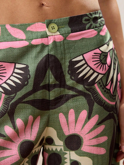 Green Floral Print Wide Leg Pants by MadisonnSavannahBoutique