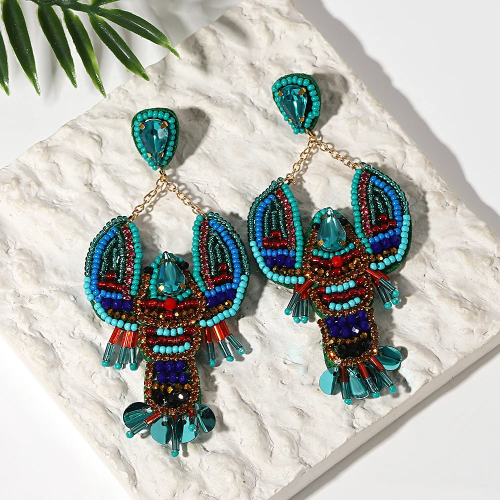 Bohemian Starfish Lobster Conch Seed Bead Drop Earrings Handmade by MadisonnSavannahBoutique