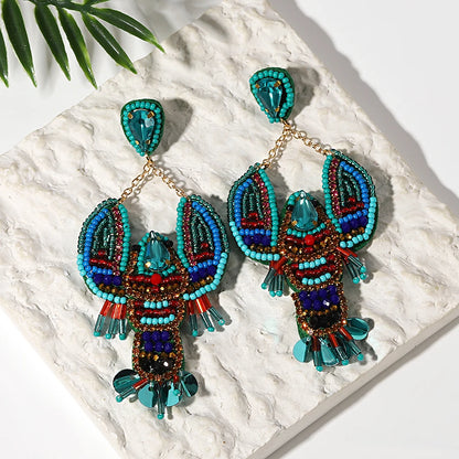 Bohemian Starfish Lobster Conch Seed Bead Drop Earrings Handmade by MadisonnSavannahBoutique