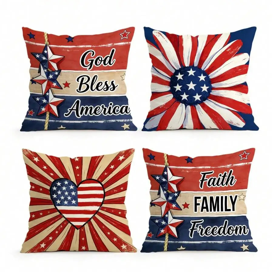 4pcs Patriotic 4th of July Pillow Covers, 18x18 Inch by MadisonnSavannahBoutique