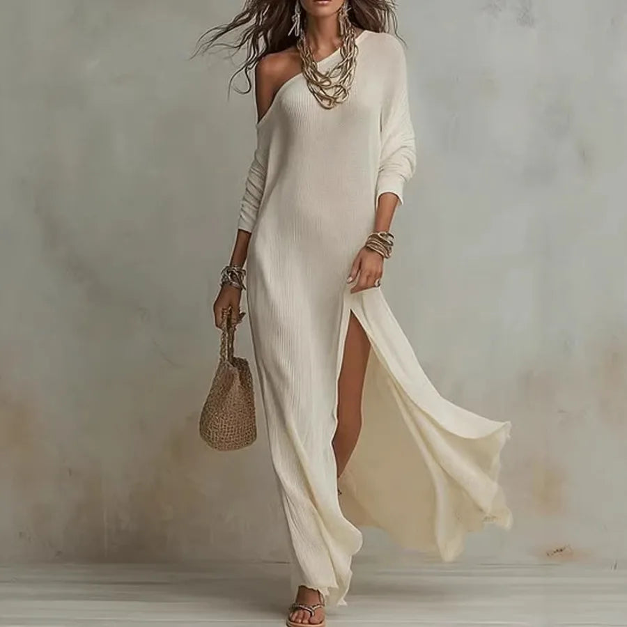 Long-sleeved Knitted Pleated Split Women's Dress by MadisonnSavannahBoutique