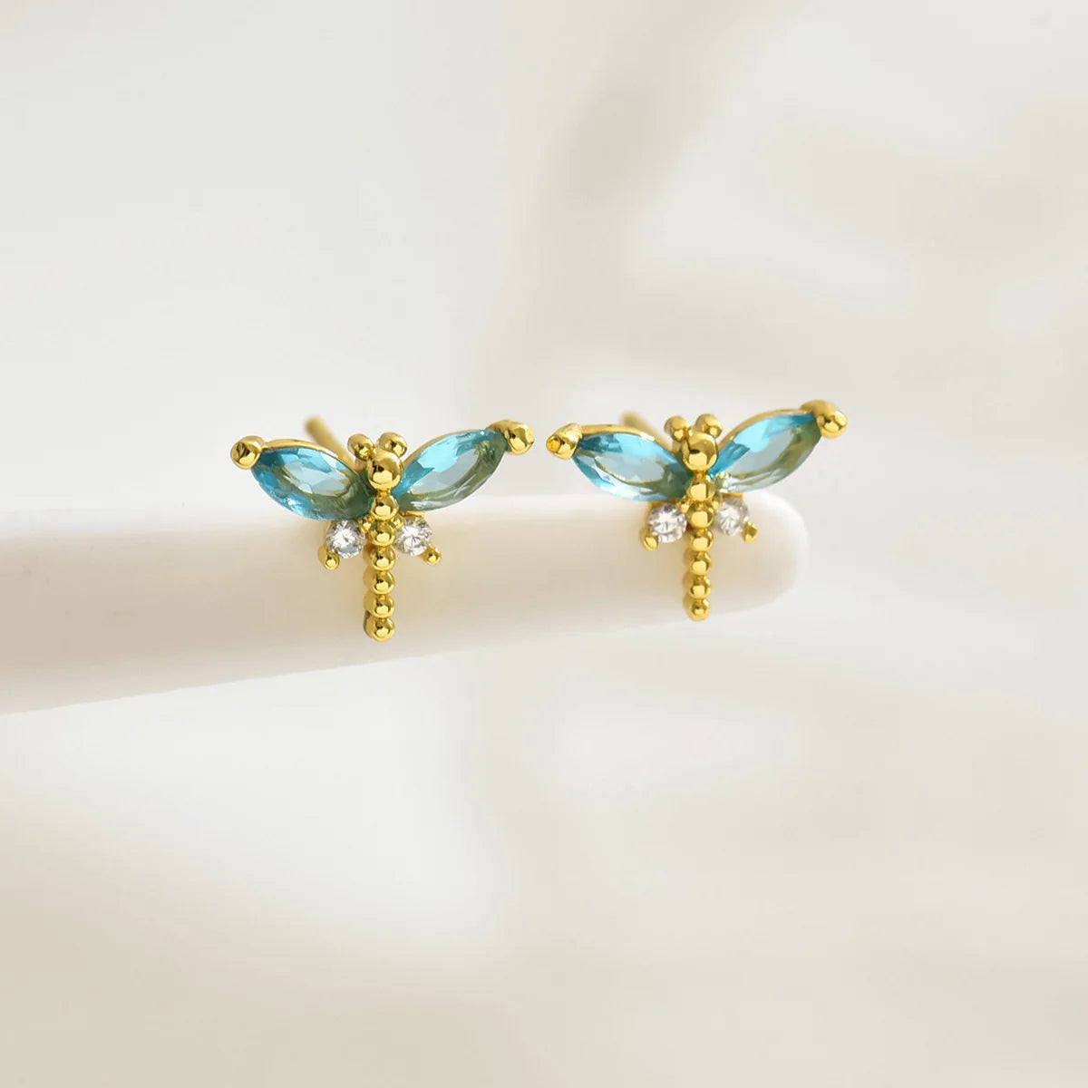 Dragonfly Zirconia Earrings Gold Tone Copper Plated by MadisonnSavannahBoutique