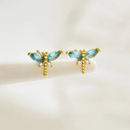 Dragonfly Zirconia Earrings Gold Tone Copper Plated by MadisonnSavannahBoutique
