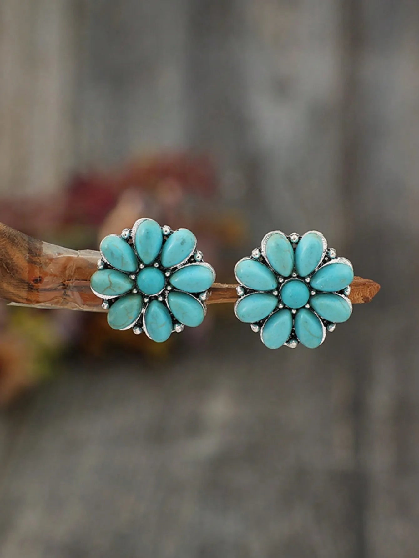 Vintage-Style Turquoise Flower Stud Earrings in Alloy Setting by MadisonnSavannahBoutique