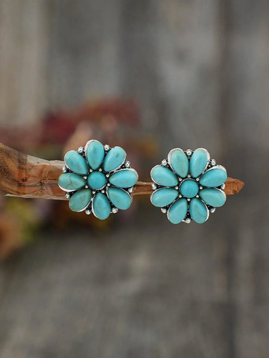 Vintage-Style Turquoise Flower Stud Earrings in Alloy Setting by MadisonnSavannahBoutique