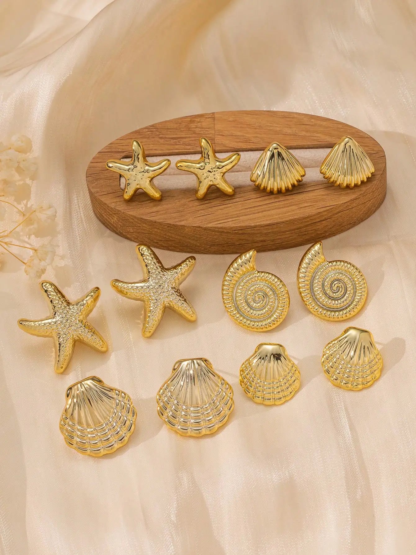 Gold Sea Shell & Starfish Stud Earrings Set 6 Pairs Fashion Jewelry by MadisonnSavannahBoutique