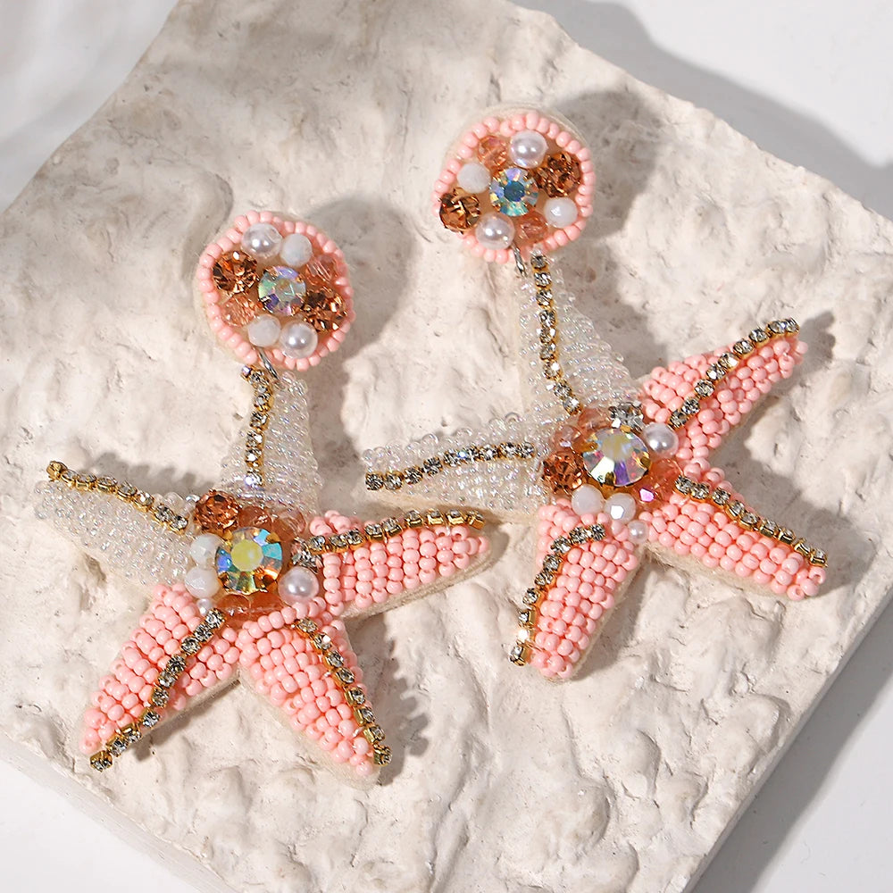 Bohemian Starfish Lobster Conch Seed Bead Drop Earrings Handmade by MadisonnSavannahBoutique