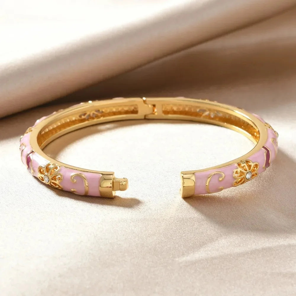 Stainless Steel Multicolor Enamel Flower Bangle by MadisonnSavannahBoutique