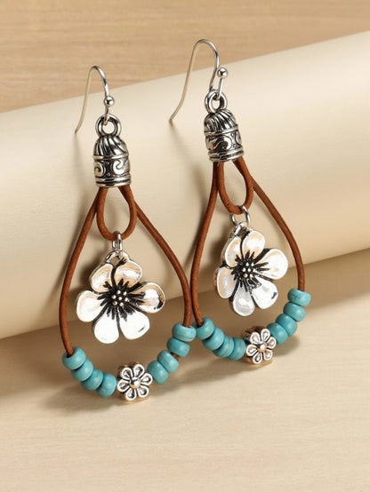 Bohemian Style Alloy Plum Blossom Pendant With Turquoise Beads, Double Layer Dangle Earrings, Vintage Jewelry by MadisonnSavannahBoutique