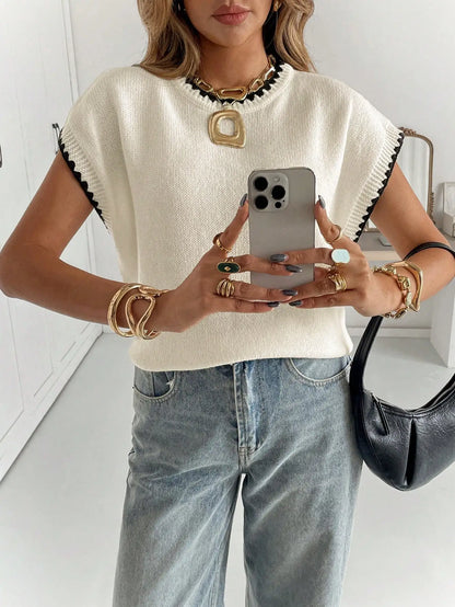 Round Neck Short Sleeve Knitted Top by MadisonnSavannahBoutique