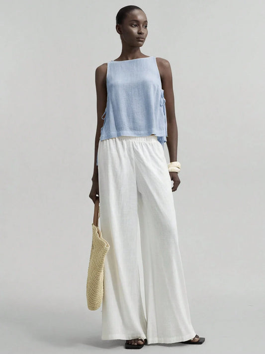 Linen Sleeveless Tank Top With Side Bow Tie Detail Boho by MadisonnSavannahBoutique