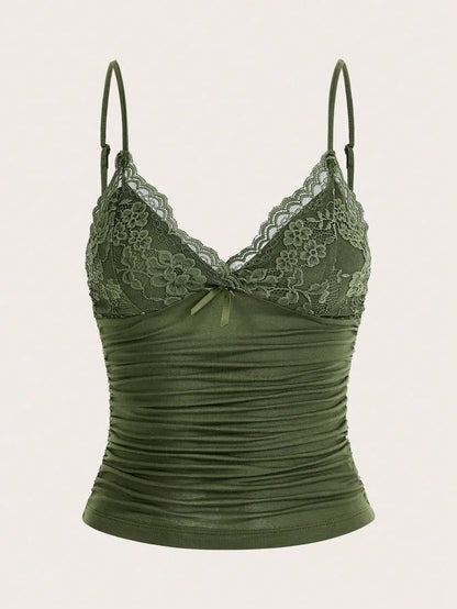 Lace Pleated Cami Tank Top by MadisonnSavannahBoutique