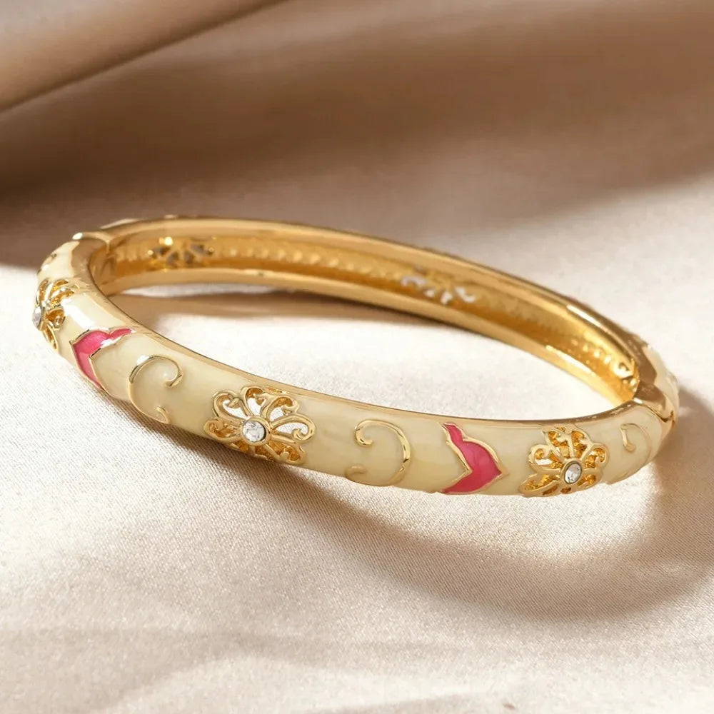 Stainless Steel Multicolor Enamel Flower Bangle by MadisonnSavannahBoutique