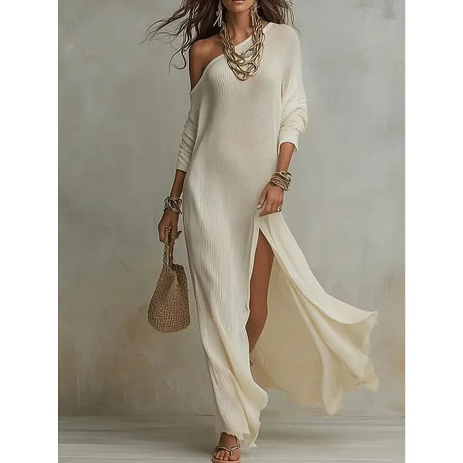 Long-sleeved Knitted Pleated Split Women's Dress by MadisonnSavannahBoutique