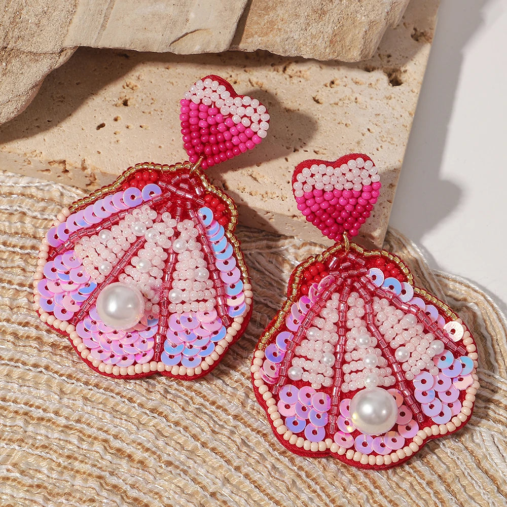 Bohemian Starfish Lobster Conch Seed Bead Drop Earrings Handmade by MadisonnSavannahBoutique