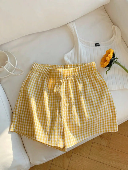 Yellow Gingham Plaid Casual Shorts by MadisonnSavannahBoutique