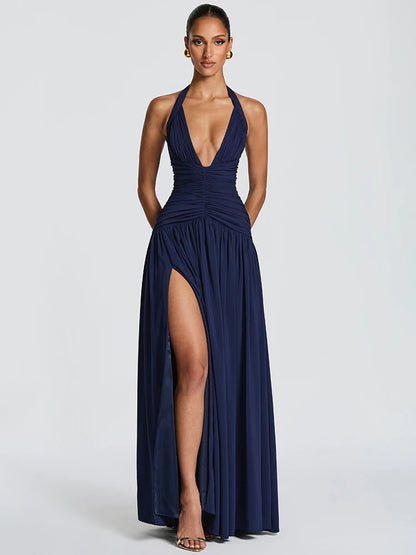 Off-shoulder Sleeveless High Split Pleated Dress by MadisonnSavannahBoutique