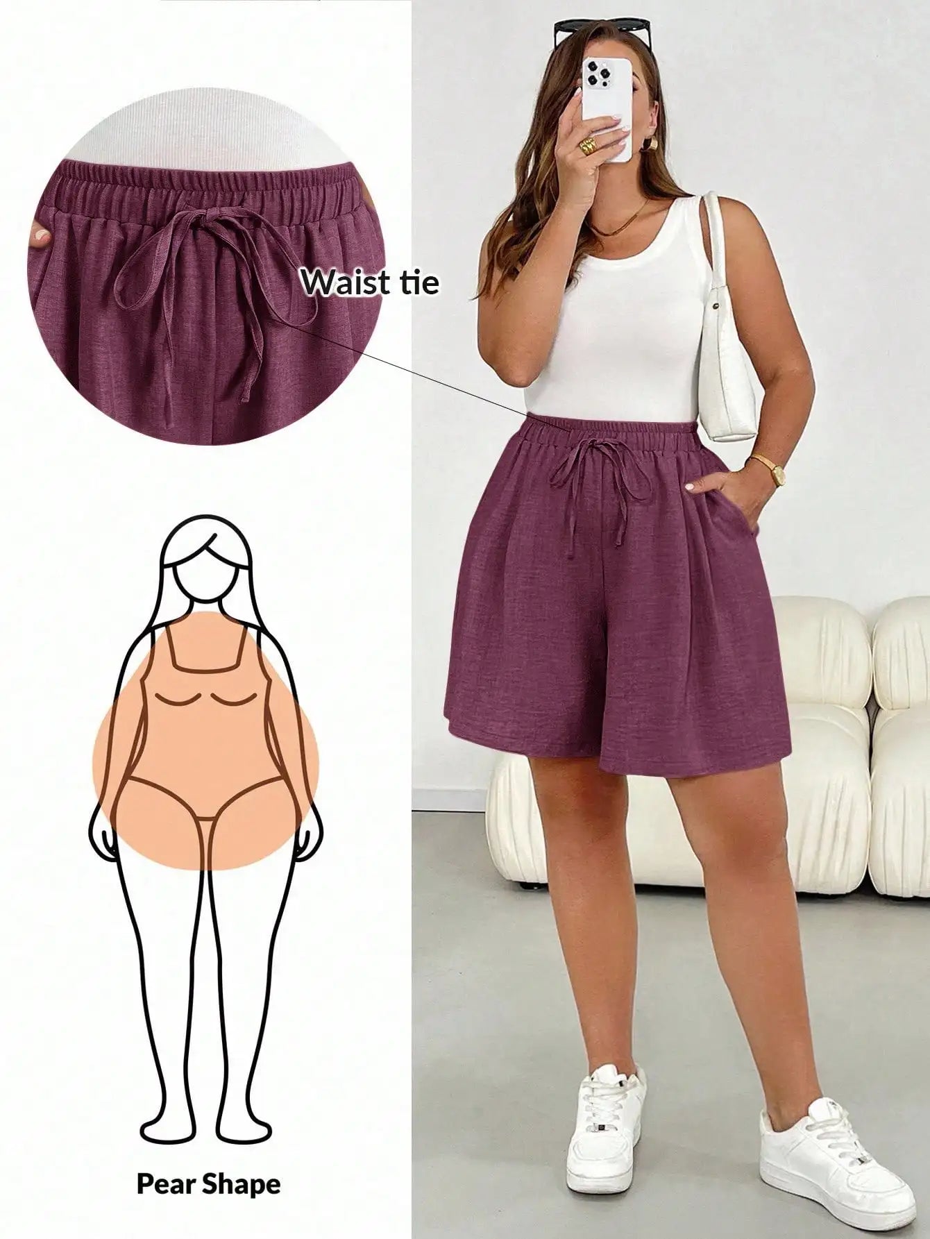 Casual Elastic Waist Drawstring Beige Shorts by MadisonnSavannahBoutique
