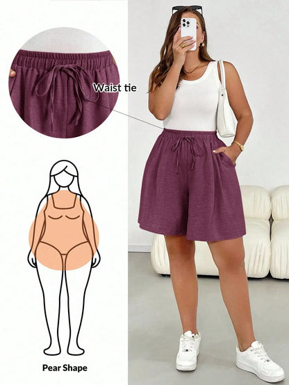Casual Elastic Waist Drawstring Beige Shorts by MadisonnSavannahBoutique