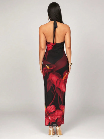 Floral Print Halter Neck Maxi Dress by MadisonnSavannahBoutique