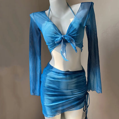 4 Piece Set Swimsuit Set Drawstring Mini Skirt by MadisonnSavannahBoutique